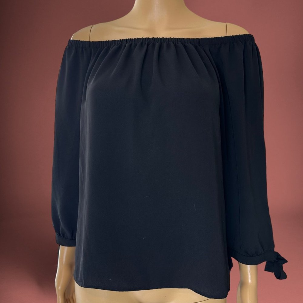 J.Crew Blouse Small S Black Off Shoulder 3/4 Sleeve Relaxed Fit